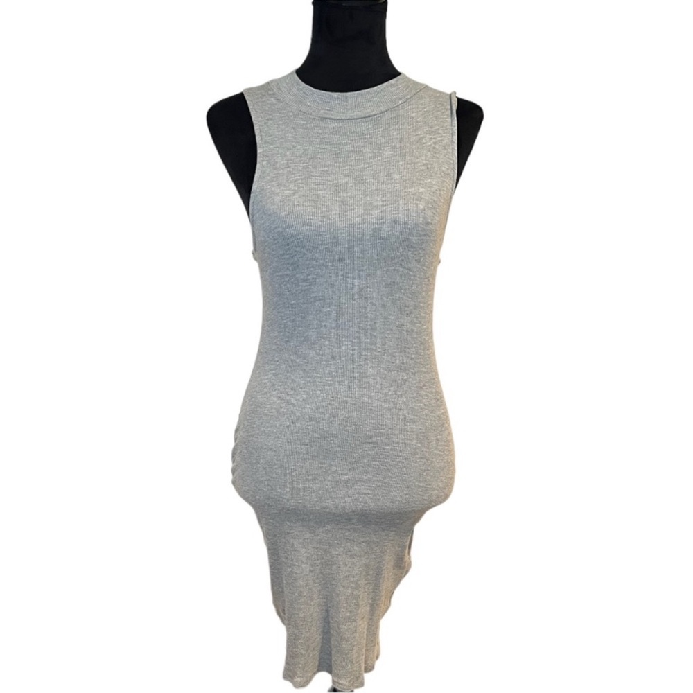 Honey Punch Gray Ribbed Mock Neck Midi Dress - Picture 3 of 5
